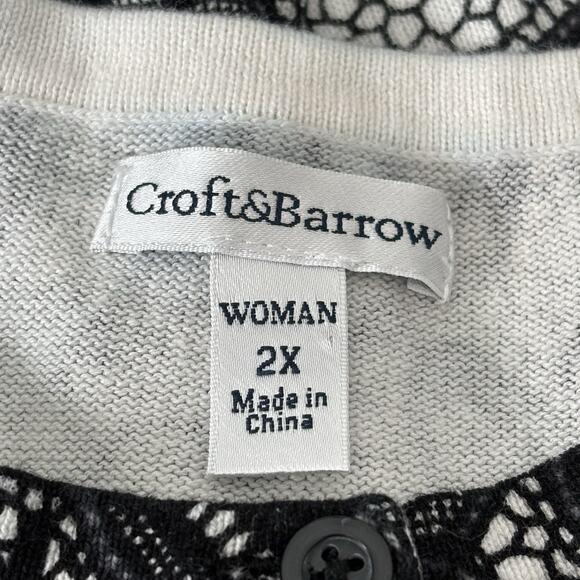 Croft And Barrow Womens Sweater 2X Black And White Cardigan Cotton Stretch - Picture 2 of 9